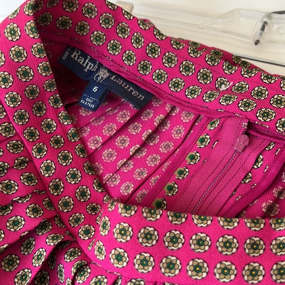 Vintage 80's Ralph Lauren 100% Wool Midi Pleated Medallion Skirt Pink Size 6 USA - Picture 4 of 12